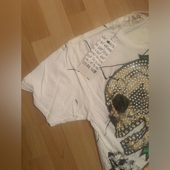 Y2K DOM REBEL SWAROVSKI CRYSTAL SKULL SHIRT HAND-PAINTED AND SIGNED BY DESIGNER - Picture 13 of 14